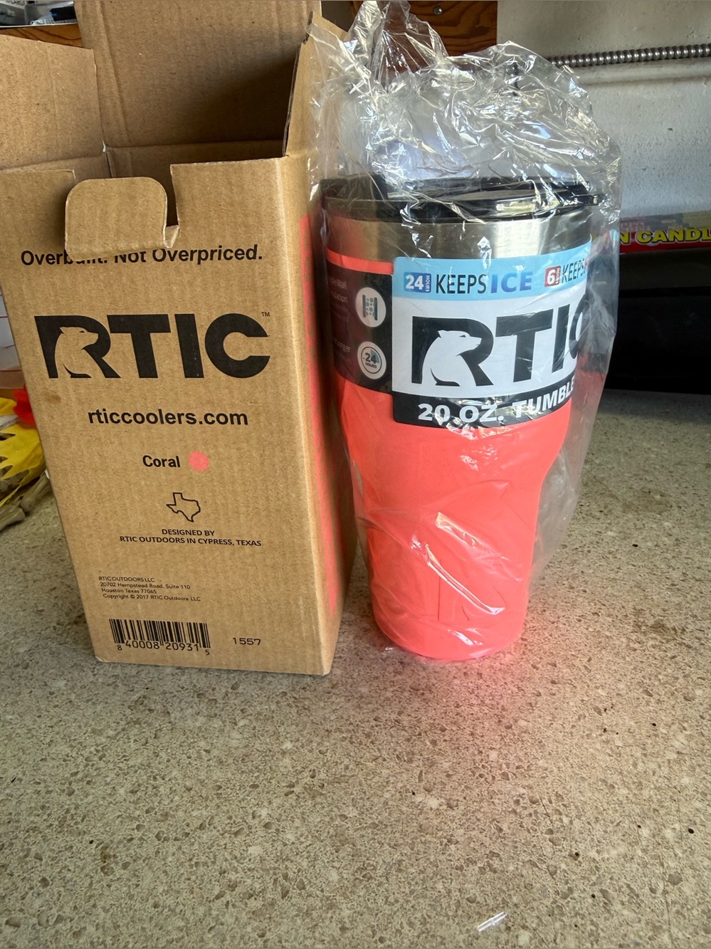 Rtic 20 oz Tumbler - Coral - Insulated Stainless Steel Travel Cup